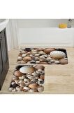 Dijital Baskı Yıkanabilir Kaymaz 2'li Banyo Paspası  RVG5041