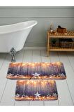 Dijital Baskı Yıkanabilir Kaymaz 2'li Banyo Paspası  RVG5052