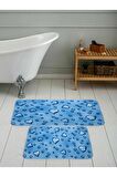 Dijital Baskı Yıkanabilir Kaymaz 2'li Banyo Paspası  RVG5087