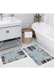 Dijital Baskı Yıkanabilir Kaymaz 2'li Banyo Paspası  RVG5127