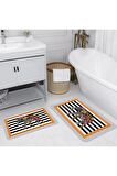 Dijital Baskı Yıkanabilir Kaymaz 2'li Banyo Paspası  RVG5142