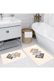 Dijital Baskı Yıkanabilir Kaymaz 2'li Banyo Paspası  RVG5162