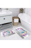 Dijital Baskı Yıkanabilir Kaymaz 2'li Banyo Paspası  RVG5179