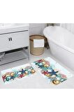 Dijital Baskı Yıkanabilir Kaymaz 2'li Banyo Paspası  RVG5237