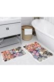 Dijital Baskı Yıkanabilir Kaymaz 2'li Banyo Paspası  RVG5259