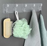 River World Şeffaf Askılık 5 Adet Yapışkanlı ve Güçlü Banyo ve Mutfak Duvar Askısı