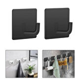 Microcase  Yapışkanlı  Paslanmaz Çelik Banyo Mutfak Eşya Havlu Vb Metal Askılık Kare Tasarım- SİYAH AL4936 2 Adet