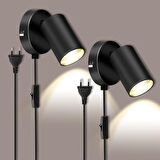 Rsylight Metal Mafsallı Siyah Spot Armatür Aplik Kablolu Fişli Beyaz Led Ampullü