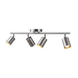 Rsylight Retro İnox Kaplama 180 Derece Hareketli Modern Spor 4 Lü Led Spot Avize Günışığı Ampullü