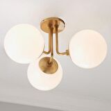 Rsylight Metal Modern Eskitme Kaplama Tavan Plofyoner 3 Lü Opal Camlı Avize 