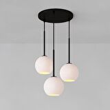Rsylight Metal Modern Siyah Yuvarlak 3 Lü Opal Camlı Avize 