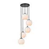 Rsylight Metal Modern Siyah Retro Rustik Yuvarlak 5 Li Opal Camlı Sarkıt Avize 