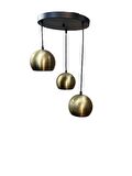 Rsylight Metal Modern Rustik Retro Eskitme Kaplama Yuvarlak 3 Lü Ledli Günışığı Ampullü Sarkıt Avize 