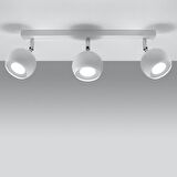 Rsylight Retro Beyaz 180 Derece Hareketli Modern Spor 3 Lü Led spot Avize Günışığı Ampullü