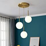 Rsylight Rustik Dekoratif Metal Modern Eskitme Kaplama Opal Camlı 3 lü Avize 