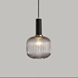 Rsylight Rustik Dekoratif Metal Modern Siyah Opal Füme Camlı Camlı Tekli  Avize 