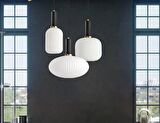 Rsylight Rustik Dekoratif Metal Modern Yuvarlak Siyah Beyaz Opal Camlı 3 lü Avize 