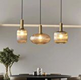 Rsylight Rustik Dekoratif Metal Modern Masa Üstü Eskitme Kaplama Bal Opal Camlı 3 lü Avize 