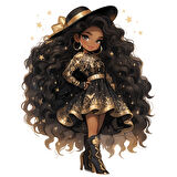 Yıldız Desenli Elbiseli Şapkalı Kovboy Kız Duvar Stickerı