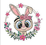 Tavşan Çiçek Çerçeveli Duvar Stickerı