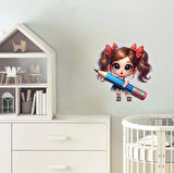 Mavi Kalem Tutan Kız Duvar Sticker'ı