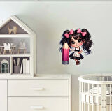 Pembe Kurdeleli Kız ve Pembe Kalem Duvar Stickerı