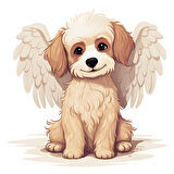 Oturan Kanatlı Krem Rengi Köpek Yavrusu Duvar Stickerı