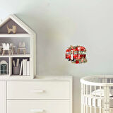 Çiçek ve Yeşillik Süslemeli Kırmızı Karavan Duvar Çıkartması