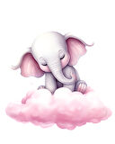 Pembe Bulut Üzerinde Uyuyan Sevimli Fil Duvar Çıkartması