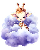 Mor Bulutlar Arasından Bakan Sevimli Zürafa Duvar Çıkartması