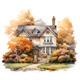 Sonbahar Tonlarında Tek Katlı Ev Duvar Stickerı