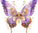 Altın Detaylı Mor Kelebek Duvar Stickerı