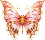 Pembe ve Altın Renkli Kelebek Duvar Stickerı