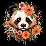 Turuncu Çiçekli Panda Kafası Duvar Stickerı