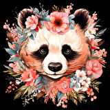 Pastel Tonlarında Çiçek Taçlı Panda Duvar Stickerı