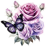 Mor Tonlarında Çiçek ve Kelebek Duvar Stickerı