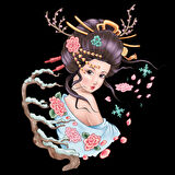 Kış Çiçekleri ve Ağaç Dalları ile Japon Kadını