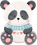 Kalpli Süslemeli Mavi Kazaklı Panda Duvar Stickerı