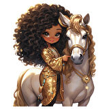 Beyaz Atlı Altın Elbiseli Kıvırcık Saçlı Kız Duvar Stickerı