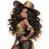 Altın Parıltılı Bluzlu Şık Kovboy Kız Duvar Stickerı