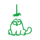 Komik Kedi Araba Sticker 17x17 Cm Yeşil