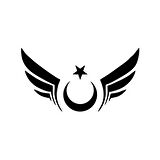 Kanatlı Türk Bayrağı Araba Sticker 17x17 Cm Siyah