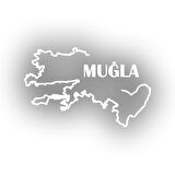 Muğla Harita Araba Sticker 17x17 Cm Beyaz