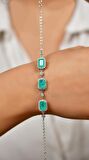Paraiba Taşlı Rodyum Baget Anturaj Gümüş Bileklik