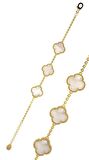925 Ayar Beyaz Sedef Taşlı Gold Van Cleef Üçlü Yonca Gümüş Bileklik