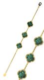 925 Ayar Yeşil Kaplangözü Taşlı Gold Van Cleef Üçlü Yonca Gümüş Bileklik