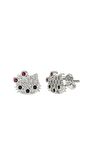 Mix Taşlı Rodyum Hello Kitty Çivili Minimal Gümüş Küpe