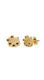 Mix Taşlı Gold Hello Kitty Çivili Minimal Gümüş Küpe