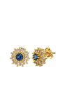 Safir Taşlı Gold Yuvarlak Anturaj Minimal Çivili Gümüş Küpe RE10147