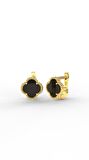 925 Ayar Oniks Taşlı Gold Van Cleef Yonca Gümüş Küpe
